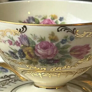 Rosenthal Continental Ivory‎ Queens Bouquet footed demitasse cup and saucer